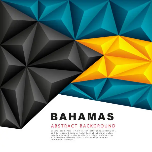 Vector illustration of Polygonal Bahamas flag. Vector illustration. Abstract background in the form of colorful black, blue-green and yellow stripes