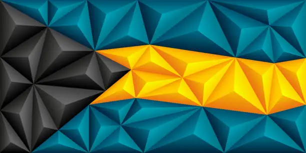 Vector illustration of Abstract polygonal background in the form of colorful black, blue-green and yellow stripes of the Bahamas flag. Polygonal Bahamas flag.