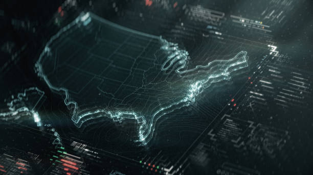 istock Map of USA infographics on digital screen 1395681968