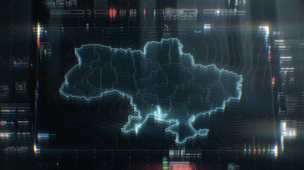 istock Map of Ukraine infographics on digital screen 1395682019