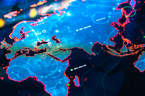 Eurasian and African continents on digital display