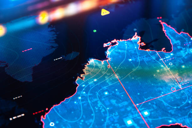 istock Map of Australia on digital display 1395682073