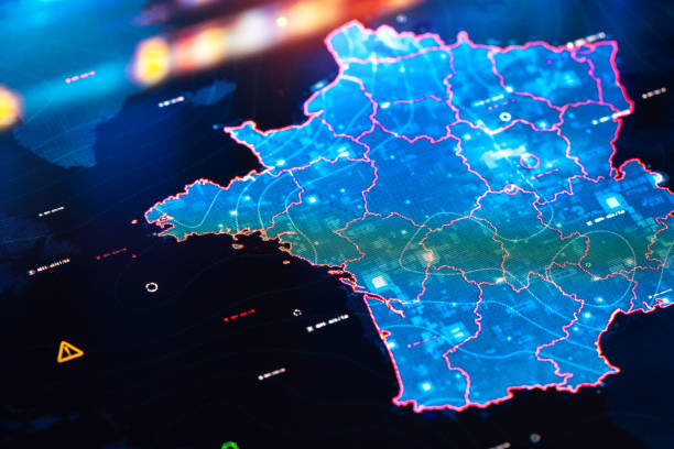istock Map of France on digital display 1395682085