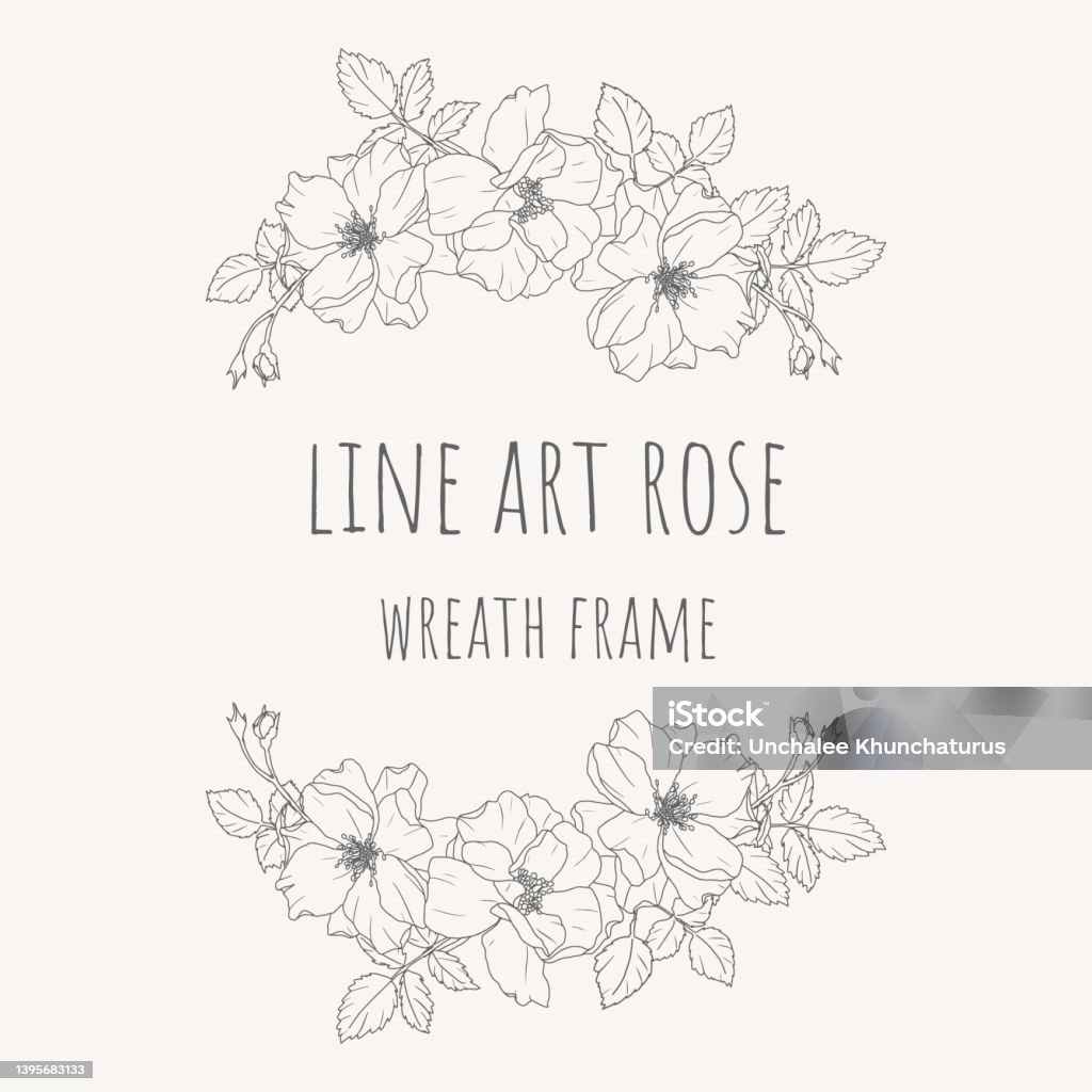 Doodle Line Roses Doodle Line Art Rose Flower Bouquet Wreath Frame With Copy Space For ...