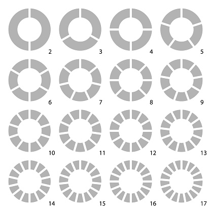 Set of round graphic pie charts icons. Segment of circle infographic collection