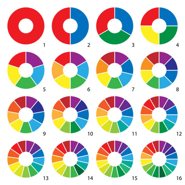 Set of round graphic pie charts icons. Segment of circle infographic Set of colorful round graphic pie charts icons. Segment of circle infographic collection number 16 stock illustrations