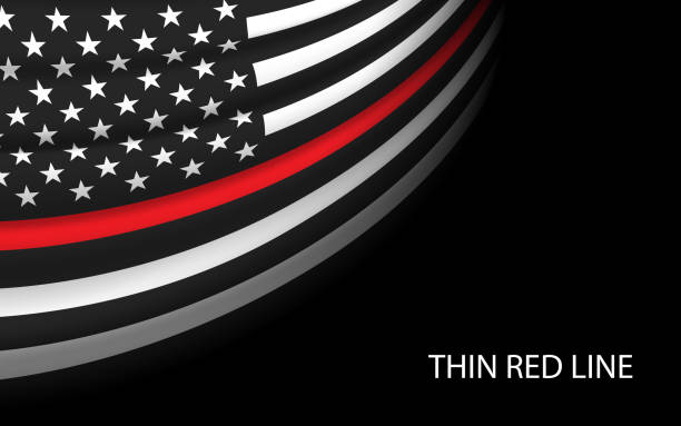 Waving flag of United States with Thin red line on dark background. Waving flag of United States with Thin red line on dark background. Banner or ribbon vector template pics of the firefighter free stock illustrations