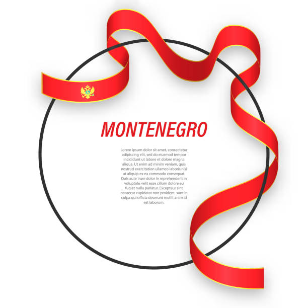 Waving ribbon flag of Montenegro on circle frame. Template for independence day poster Waving ribbon flag of Montenegro on circle frame. Template for independence day poster design montenegro stock illustrations