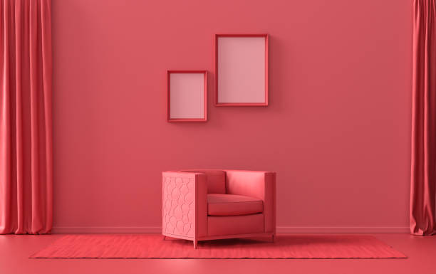 istock Double Frames Gallery Wall in dark red monochrome flat room 1395683649