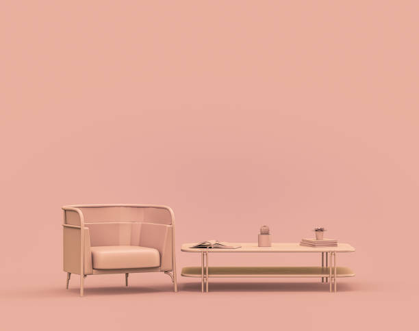 istock Single armchair and coffee table in monochrome orange color interior room with empty wall 3d Rendering 1395687010