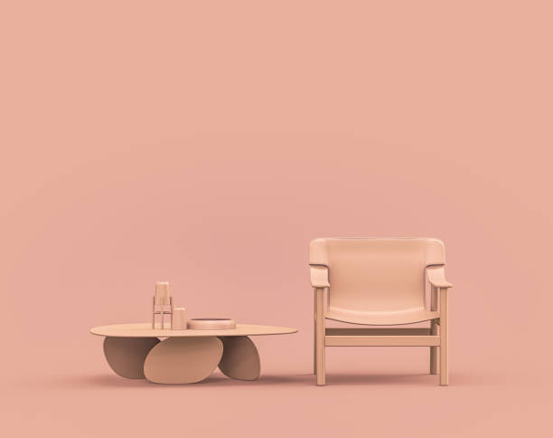 istock Single armchair and coffee table in monochrome orange color interior room with empty wall 3d Rendering 1395687016
