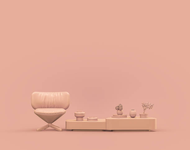 istock Single armchair and coffee table in monochrome orange color interior room with empty wall 3d Rendering 1395687132