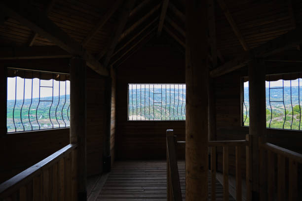 istock Wooden house view from inside the house 1395687444