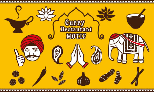 ilustraciones, imágenes clip art, dibujos animados e iconos de stock de restaurante curry - añjali mudrā saludo