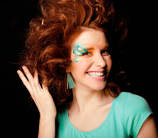 pretty funny girl with art make up stock photo