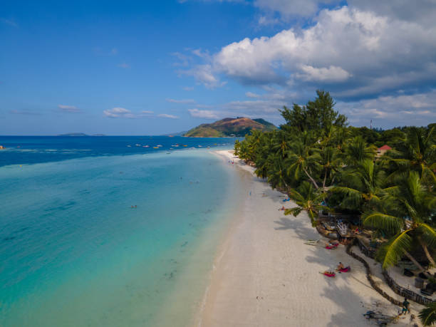 istock Praslin Seychelles tropical island with withe beaches and palm trees, beach of Anse Volbert Seychelles 1395690920
