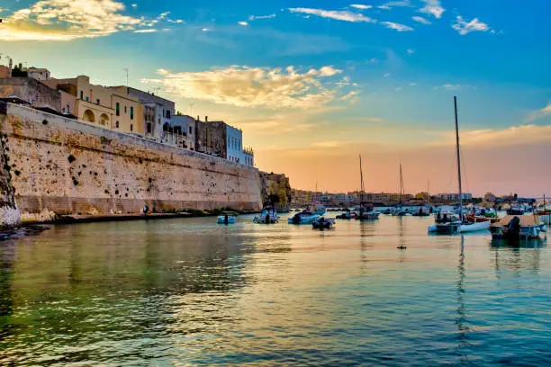 Sunrise over the Bastione dei Pelasgi and the Otranto Harbour, Otranto, Italy