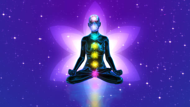 istock Meditation with floral and space background 1395693277