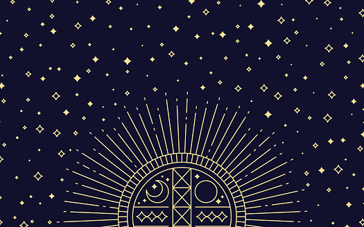 Space sparkle stars space tarot card line design.