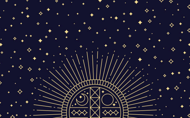 Space Sunburst Stars Design Background Space sparkle stars space tarot card line design. astronomy illustration stock illustrations
