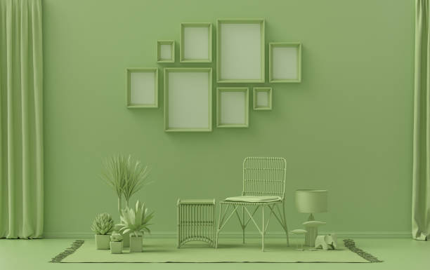 istock flat light green color room, gallery wall template with eight frames 1395693588