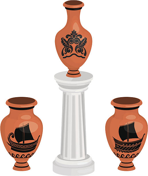 antique greek vases set vector art illustration