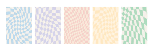 ilustrações de stock, clip art, desenhos animados e ícones de set of checkerboard backgrounds in pale pastel colors. groovy hippie chessboard pattern. retro 60s 70s psychedelic design. gingham vector wallpaper collection for print templates or textile. - checked