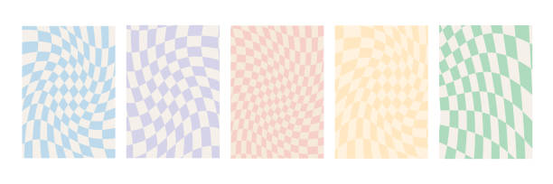 set of checkerboard backgrounds in pale pastel colors. groovy hippie chessboard pattern. retro 60s 70s psychedelic design. gingham vector wallpaper collection for print templates or textile. - 可愛背景 幅插畫檔、美工圖案、卡通及圖標