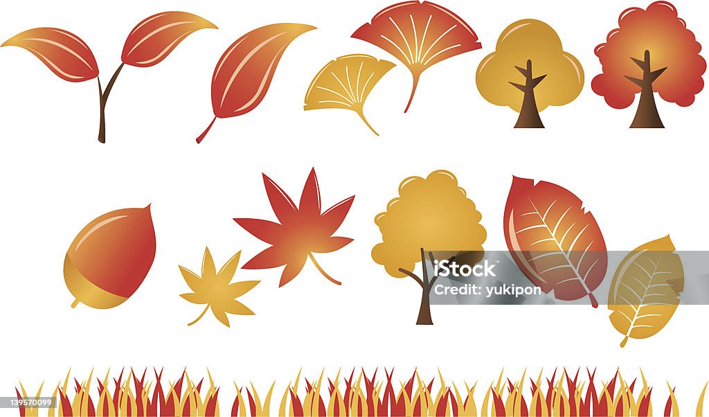 Herbst Blatt Pflanze Baum Icons Set - Lizenzfrei Bambusblatt Vektorgrafik