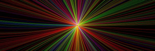 istock Abstract futuristic rotating neon Lights line Background 3D panorama rendering 1395701091