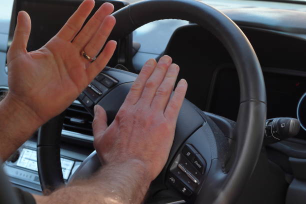 istock Driver suffering road rage and honking horn 1395701157