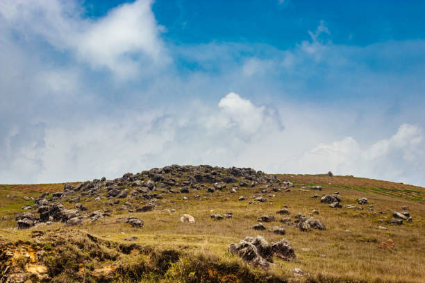 istock rocky mountain with bright blue sky at morning from flat angle 1395701202