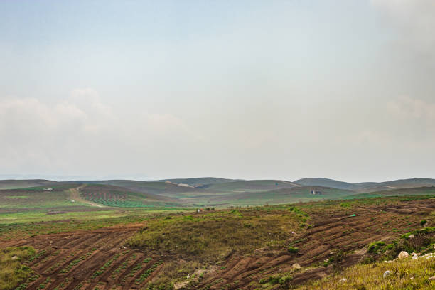 istock mountainside agriculture farming fields with bright blue sky at morning from flat angle 1395701990