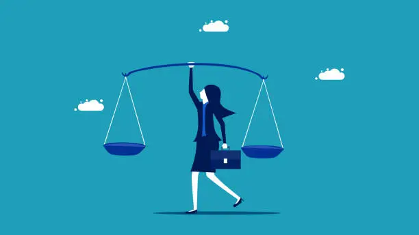 Vector illustration of Business woman holding scales. business justice concept. business vector