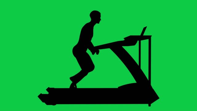 Young man silhouette running on the treadmill