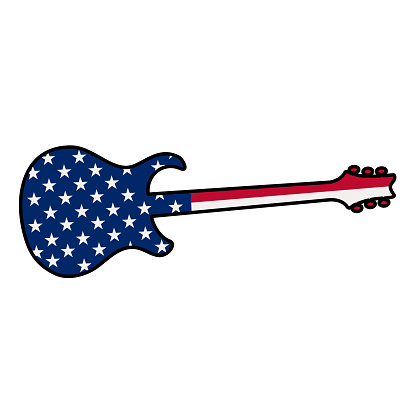 America Patriotic Design Guitar. 4th of July Patriotic Symbols. Stars and Stripes. Independence day symbol with US Flag. Vector illustration