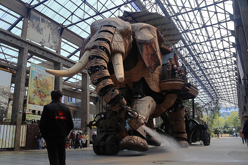 Nantes,France - April 10 2022: Great mechanical Elephant \