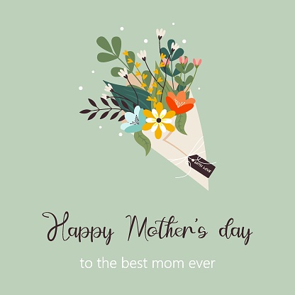 Mother's day greeting card with beautiful  flowers. Vetor illustration.