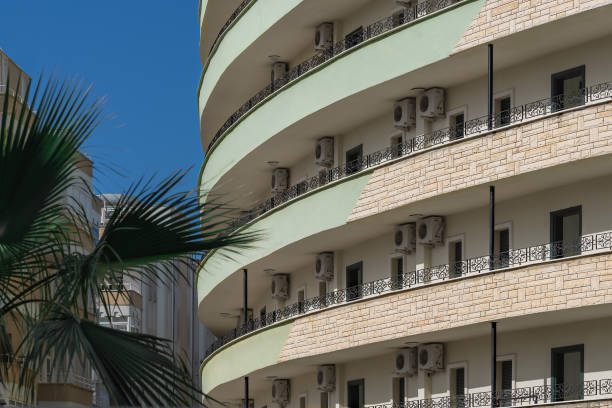 istock Part of the hotel with large, shared, long balconies. 1395717537