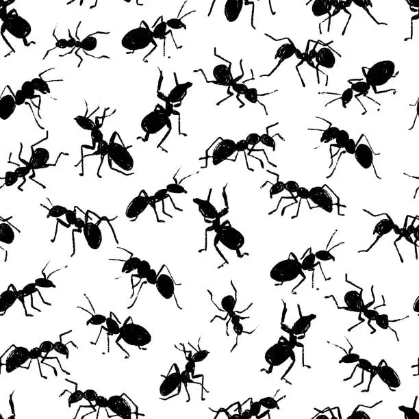 Vector illustration of Black Ants Insects Crawling Vector Seamless Pattern