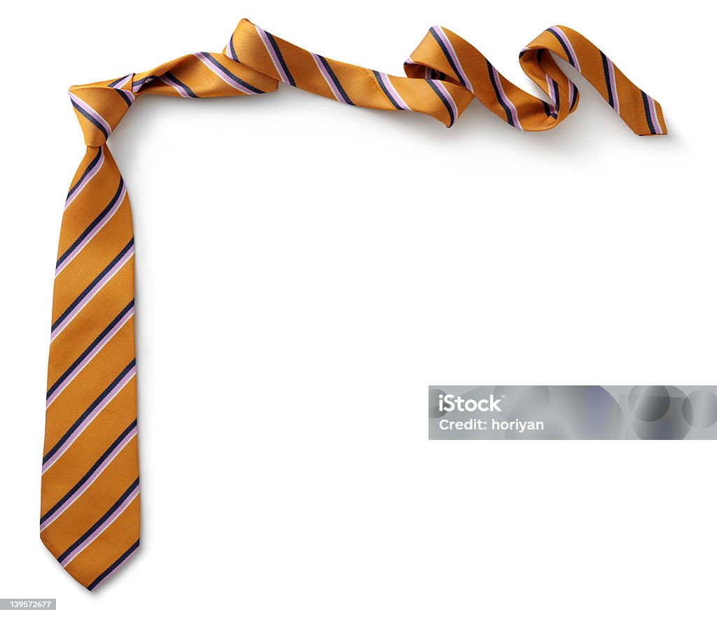 Orange necktie with black, purple and white stripes  Necktie on white background. Necktie Stock Photo