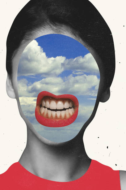 istock Contemporary art collage. Female face with cloud image isdolated over white background. Dreaming 1395729279