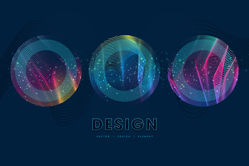Abstract background with a colored dynamic waves, dotted line and particles