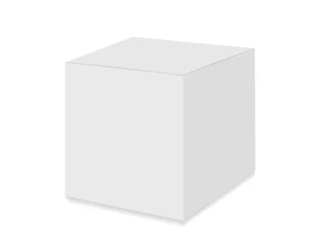 Vector illustration of Square white box Mockup. Vector 3d realistic. Closed paper, cardboard or plastic packaging for cosmetics, food, medical product. Blank template. Ready for design. EPS10.