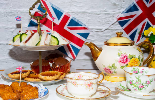 istock Platinum  jubilee  celebration  tea  party  food  with  union jack flags 1395734700