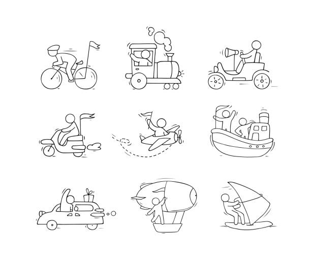illustrations, cliparts, dessins animés et icônes de petites personnes dans le train, le bateau, l’avion, la voiture - public transportation isolated mode of transport land vehicle