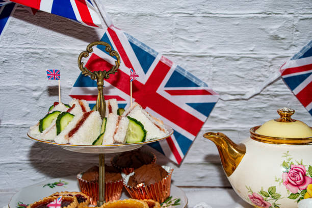 istock Platinum  jubilee  celebration  tea  party  food  with  union jack flags 1395734720