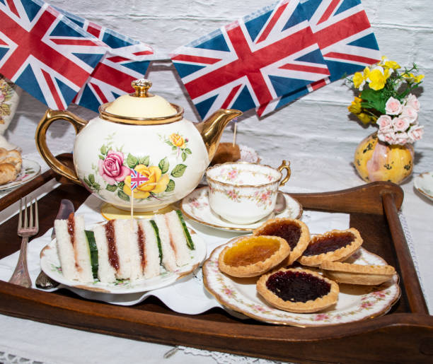 istock Platinum  jubilee  celebration  tea  party  food  with  union jack flags 1395734722