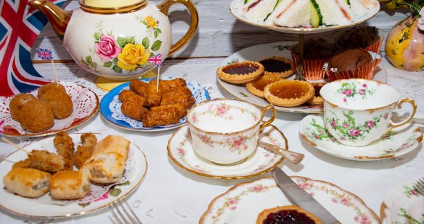istock Platinum  jubilee  celebration  tea  party  food  with  union jack flags 1395734729