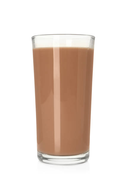 istock Delicious chocolate milk in glass isolated on white 1395741064